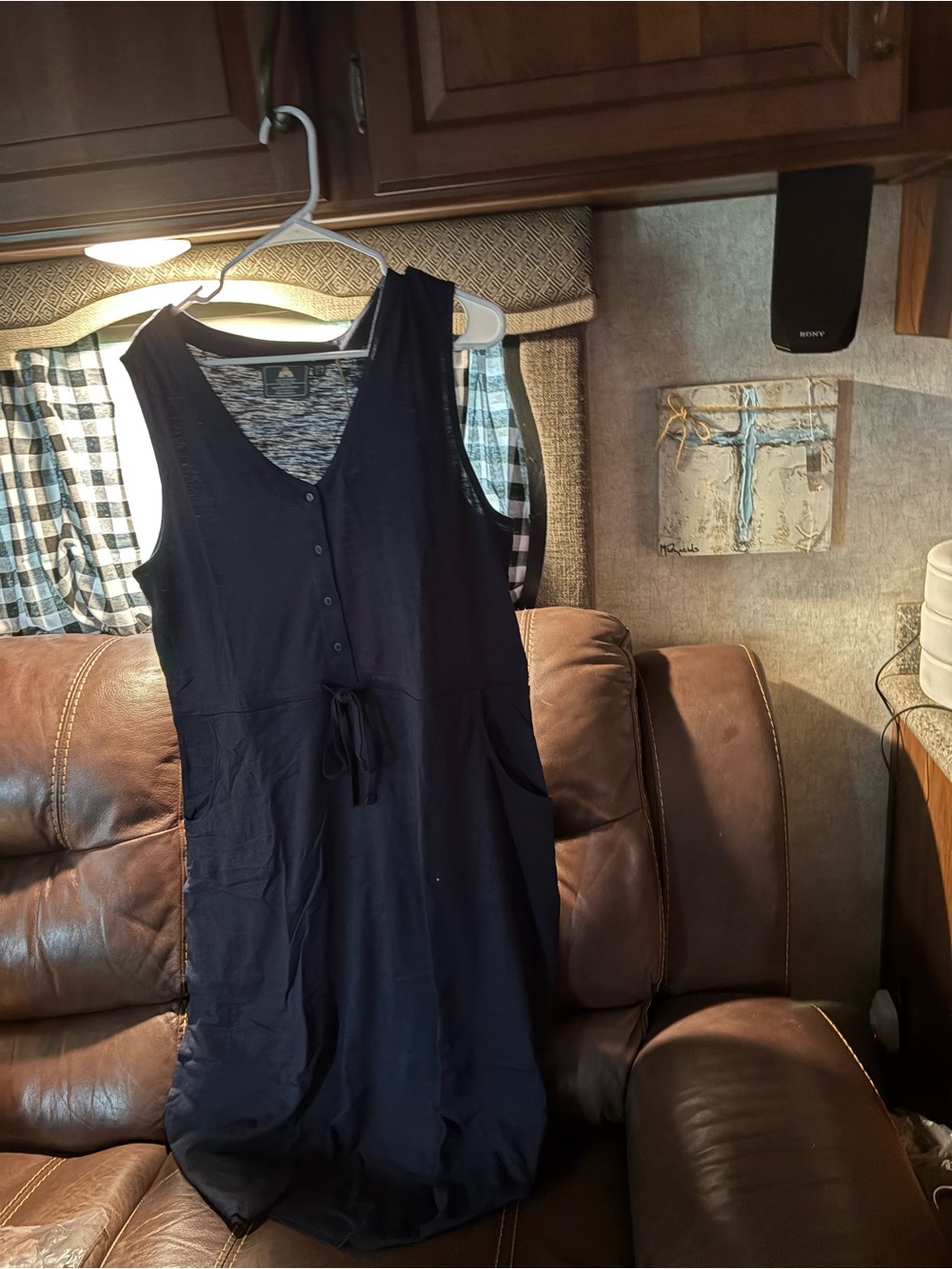 Casual Sleeveless Navy Dress with Drawstring Waist